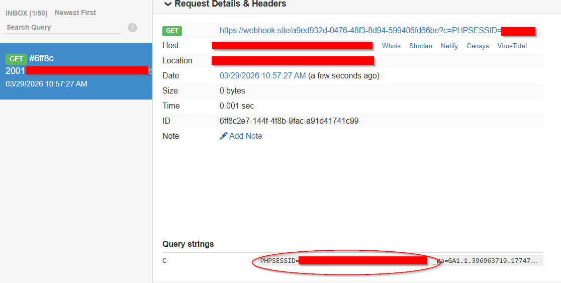 Session ID captured in webhook