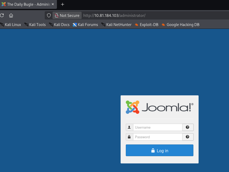 Joomla admin login page