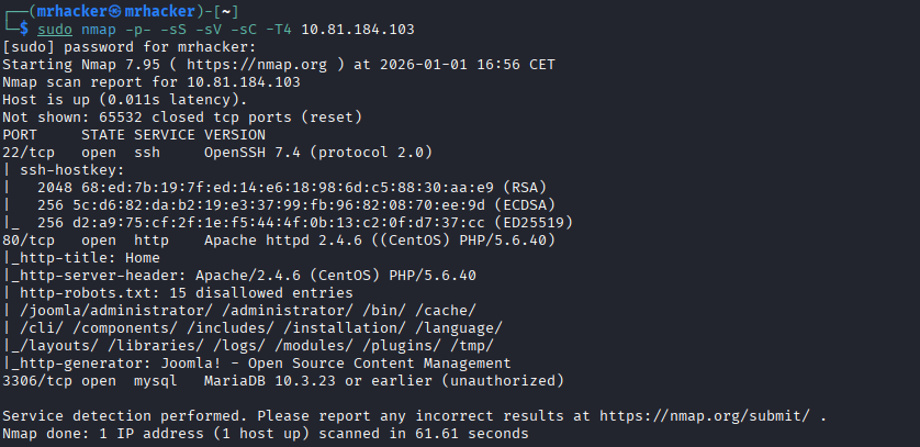 Nmap scan results