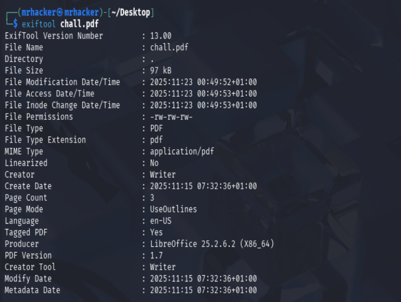 Exiftool output screenshot