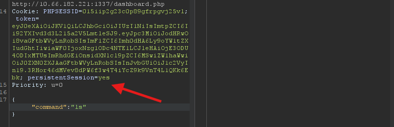 Burp Repeater request to execute_command.php
