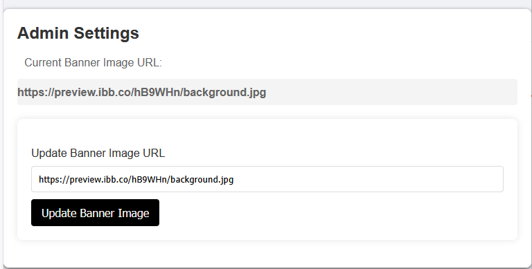 Administrator settings page with banner image URL field