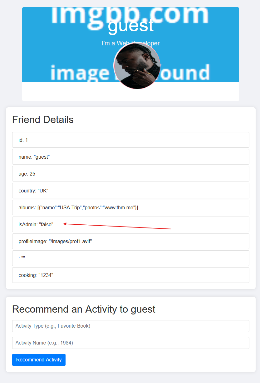 Profile update request modified to change the isAdmin property