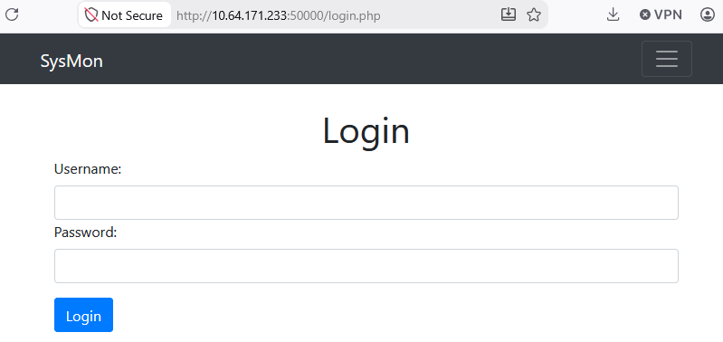 Login page for the System Monitoring Portal