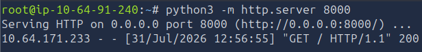 Python HTTP server running on the attacker machine