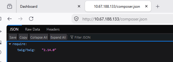 composer.json revealing Twig dependency