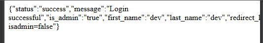 Successful login response after SQL injection bypass