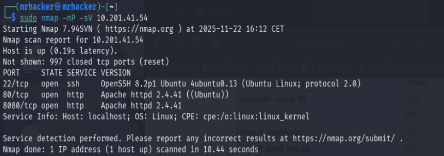 Nmap scan results