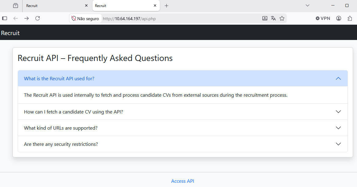 Recruit application API interface