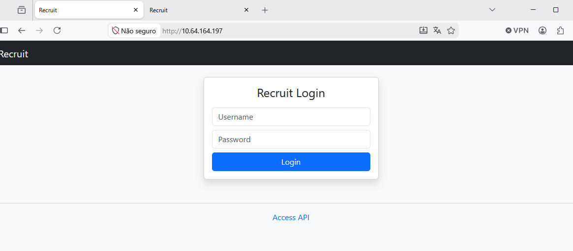Main Recruit application login interface