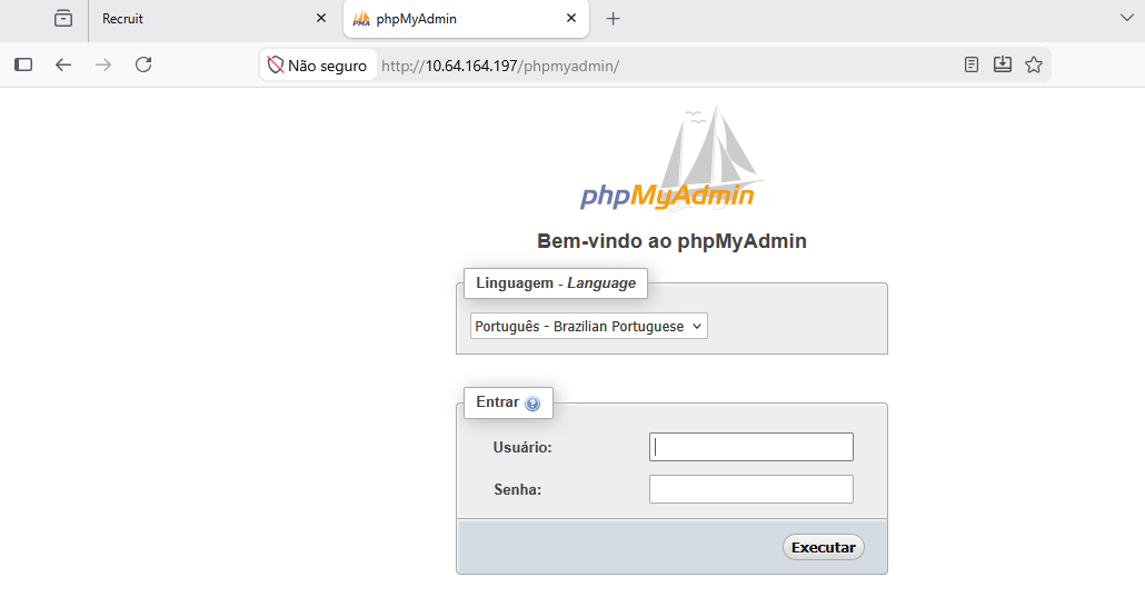 Exposed phpMyAdmin login interface