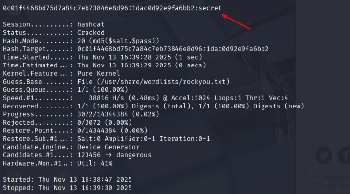 Hashcat cracking results