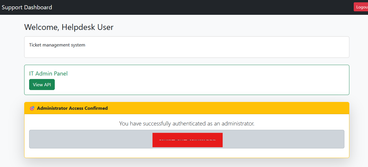 First flag displayed after logging in as the administrator