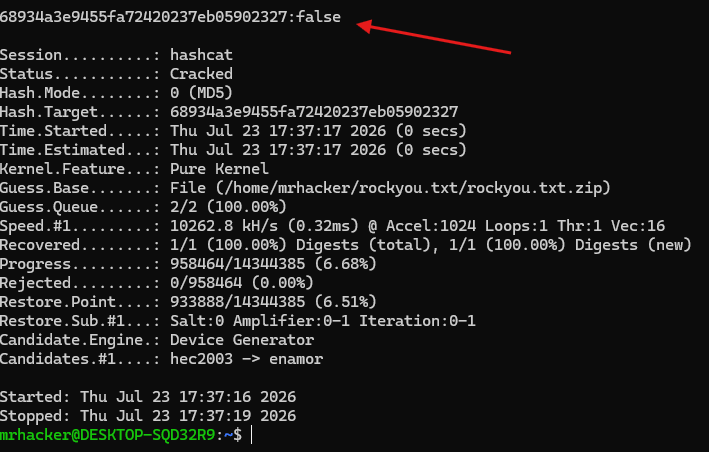 Identification of the MD5 cookie value and calculation of the true hash