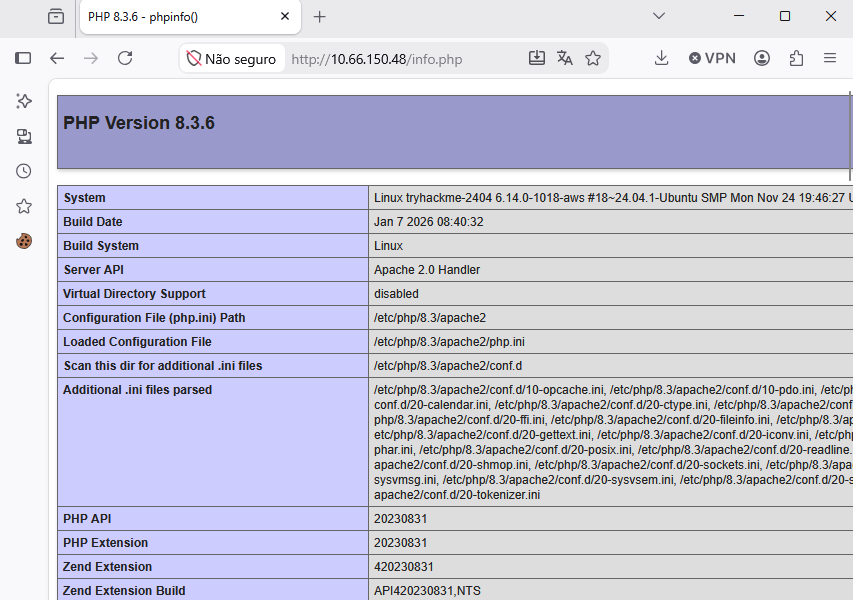 Exposed PHP information page containing server configuration details