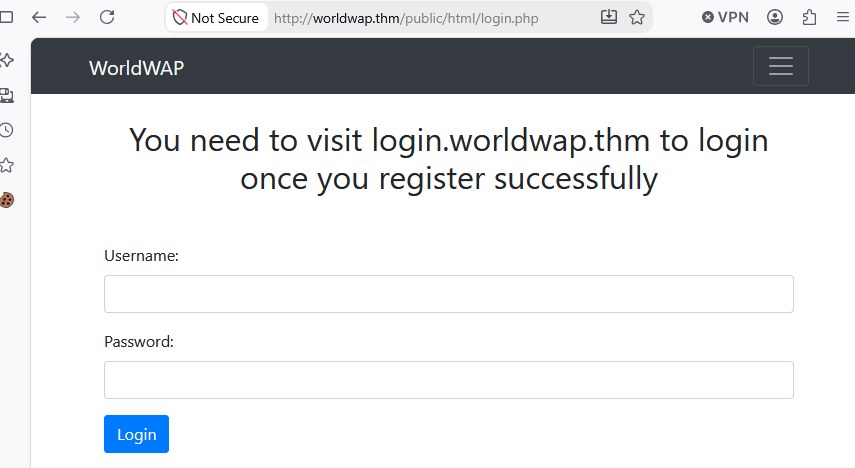 Worldwap login interface
