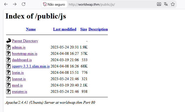 Public directory showing exposed JavaScript files
