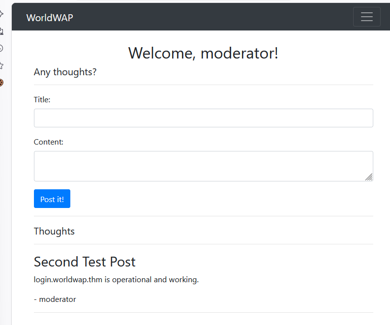Moderator dashboard after hijacking moderator session